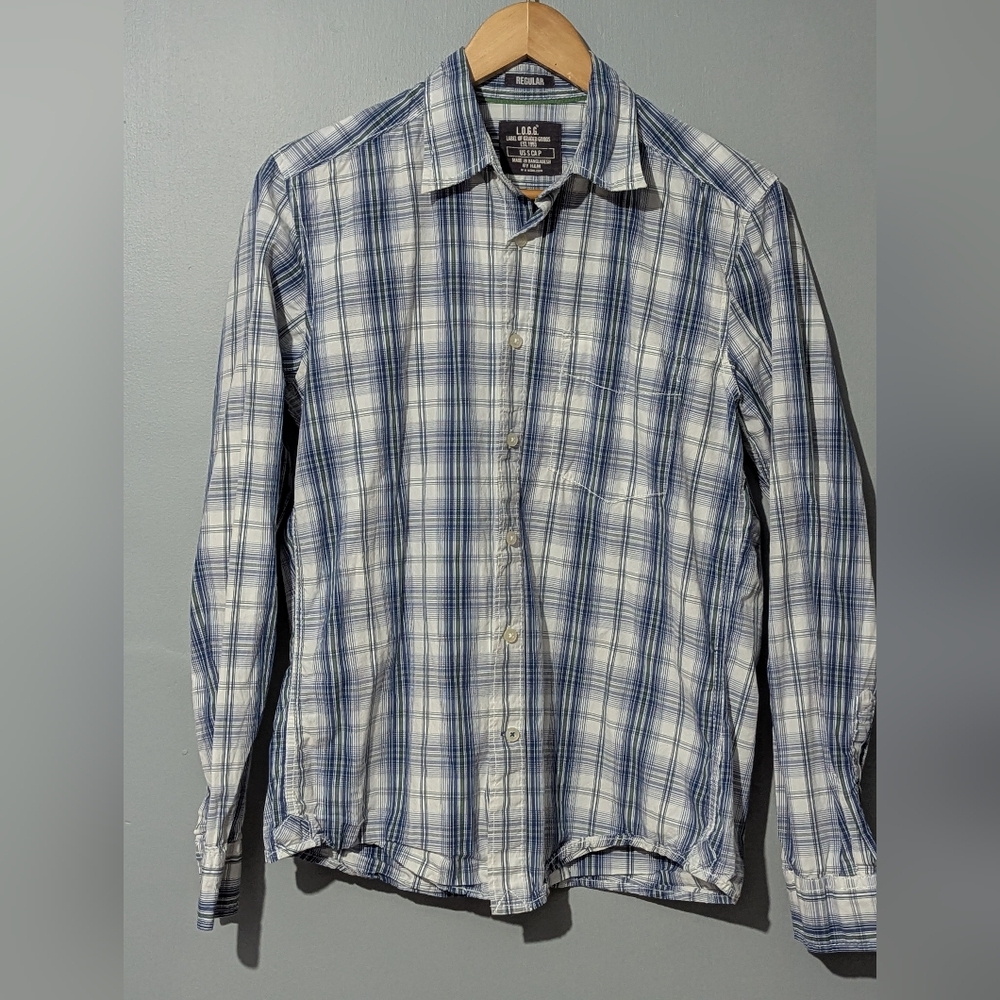 L.O.G.G. By H&M Blue‎ & White Plaid Long-sleeve Button-down Casual Shirt